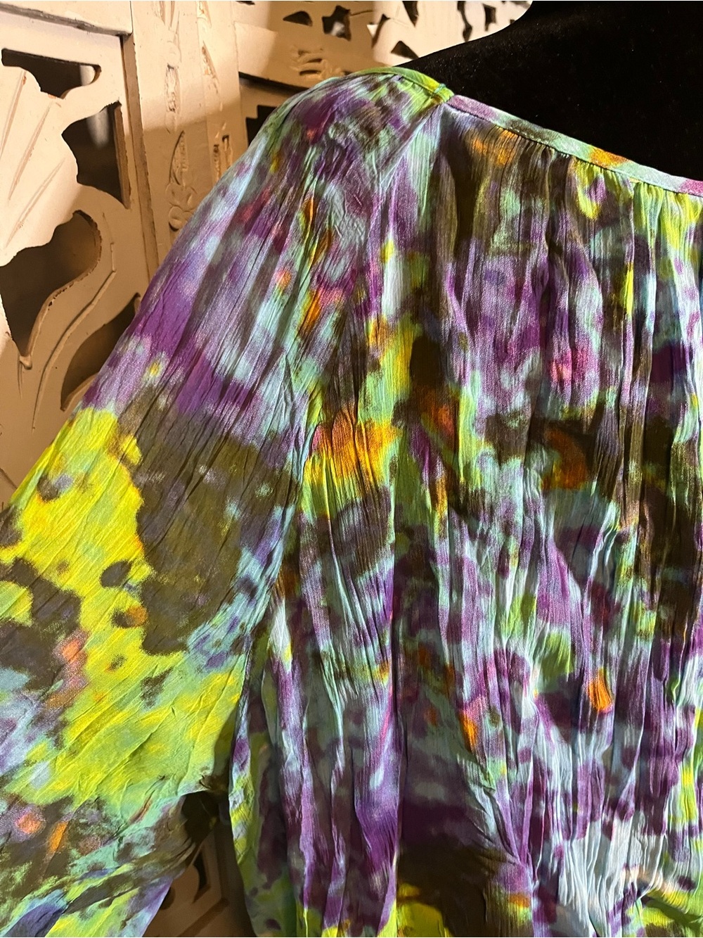 MUSHKA by SIENNA ROSE SHEER PURPLE & MULTICOLOR ABSTRACT TIE-DYE PLUS SIZE TOP - Picture 10 of 12